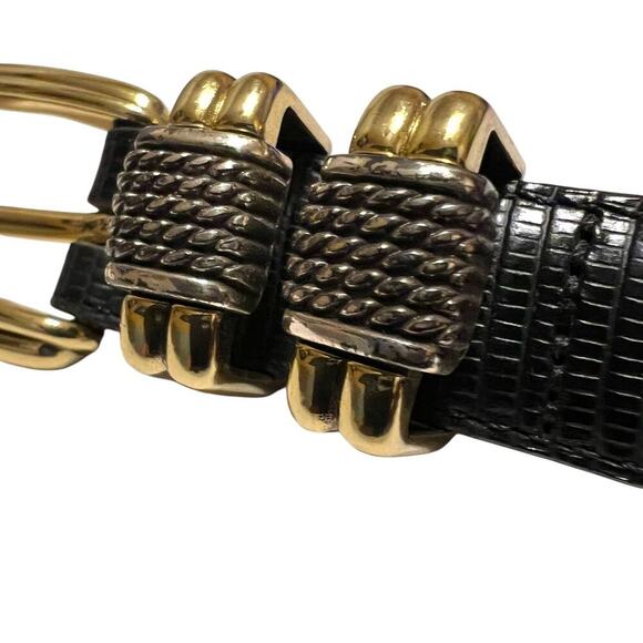 BRIGHTON Thin Leather Belt with Gold & Silver Buckle Womens Sz 28 = Small - Picture 4 of 9